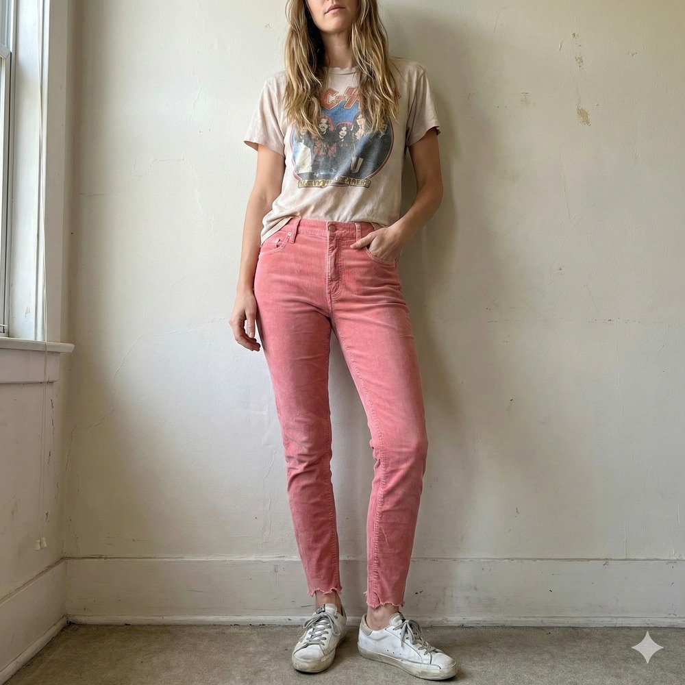MOTHER High‎ Waisted Looker Ankle Chew Corduroy Pants Womens 25 Coral Jeans